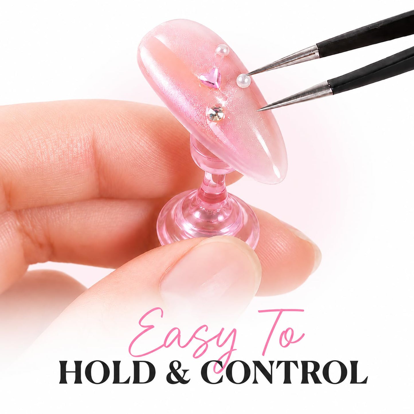 AZUREBEAUTY Nail Stand Set, Magnetic Nail Stand for Press Ons, Acrylic Nail Holder for Painting Nails, Round Metal Base, 200 Double-Sided Sticky Tabs, Nail Tips Practice Display for DIY Salon Supplies