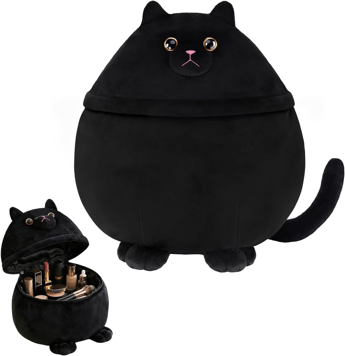 Funny Cat Makeup Bag - Large Capacity Travel Cosmetic Organizer | Perfect Gift for Cat Lovers, Teens & Women - Black