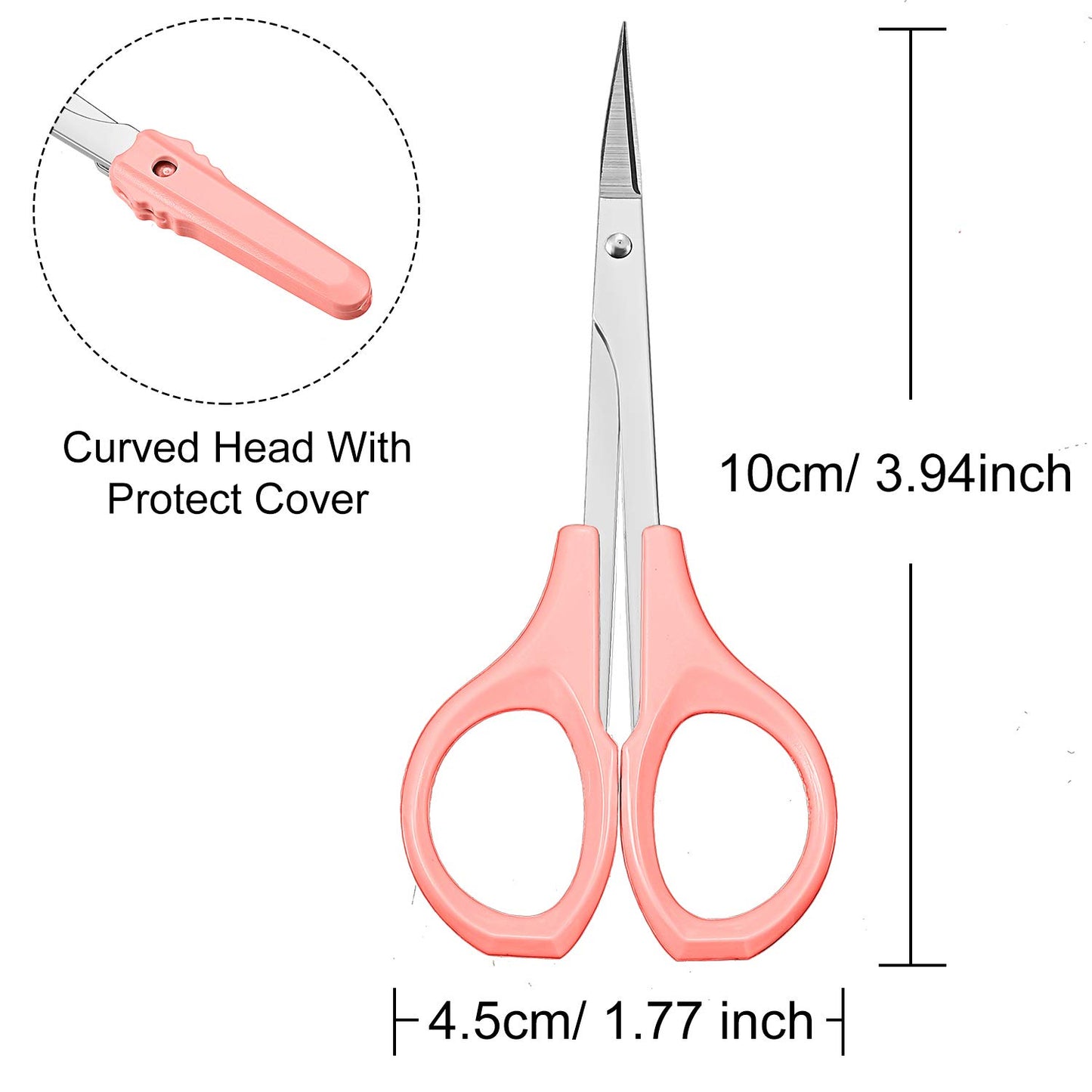 2 Pack Eyebrow Scissors 4 Inch Curved Eyebrow Beauty Small Stainless Steel Trimming Scissors for Eyelash Facial Nose Hair(Pink)