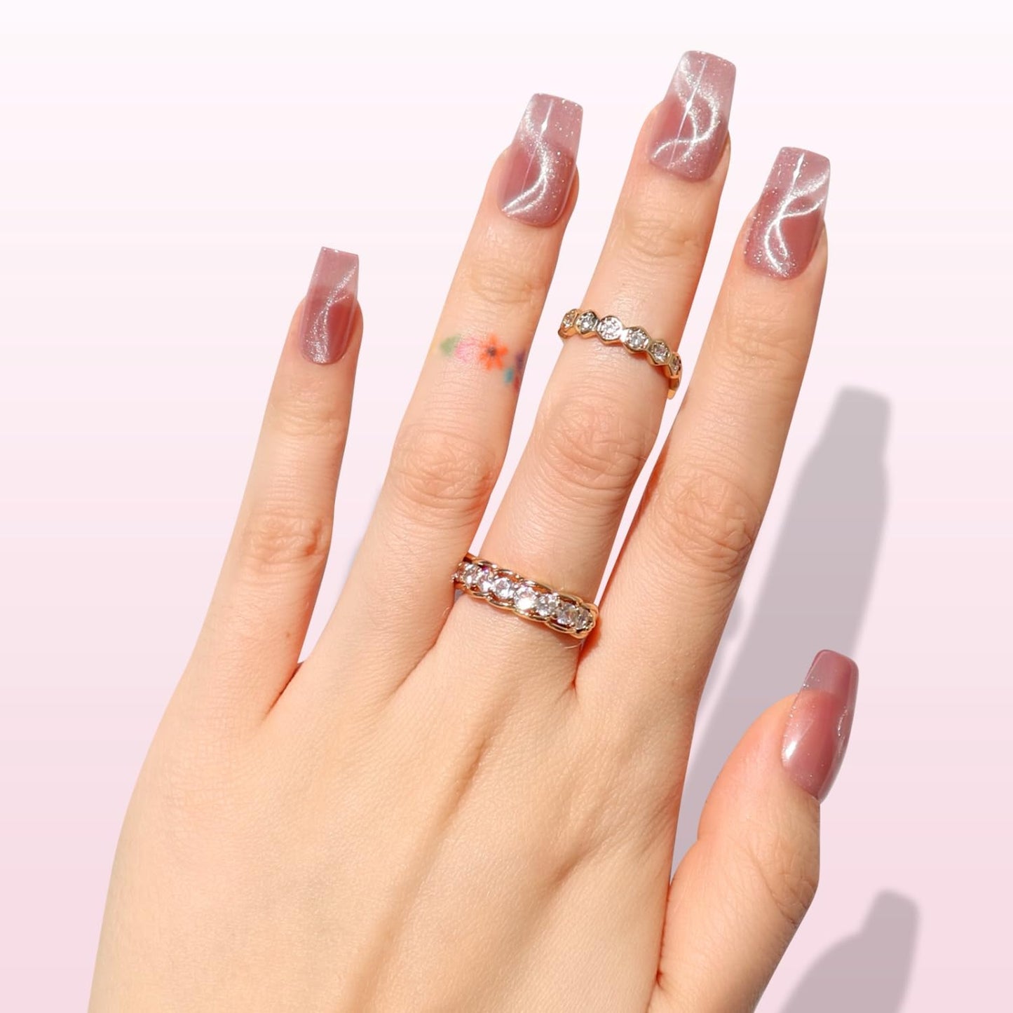 Nail Reformation Press On Nails - Pink Sway Short Coffin Velvet Cat Eye | 32 Nail Kit in 16 Sizes with Glue, Reusable Manicure Gifts for Women