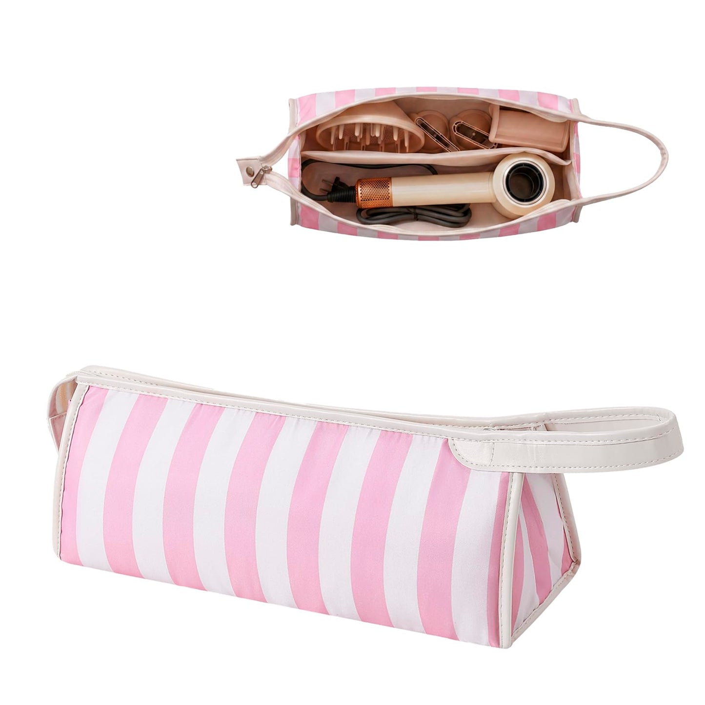 RSRSLEII Striped Hair Tools Travel Bag,Waterproof Hair Styling Accessories Storage Case for Hair Dryer，Flat Irons,Straightener,Curling Iron,Hot Hair Tool Organizer with Dividers