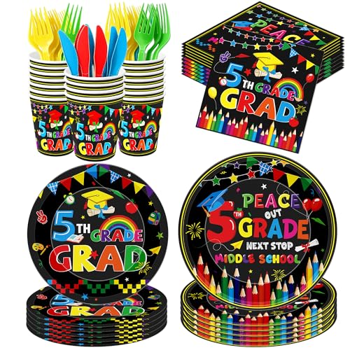 5th Grade Graduation Decorations Set for 25 Guests - 150 Pcs Tableware