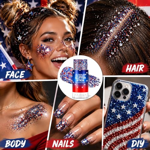 Patriotic Red, White & Blue Glitter Stick for 4th of July