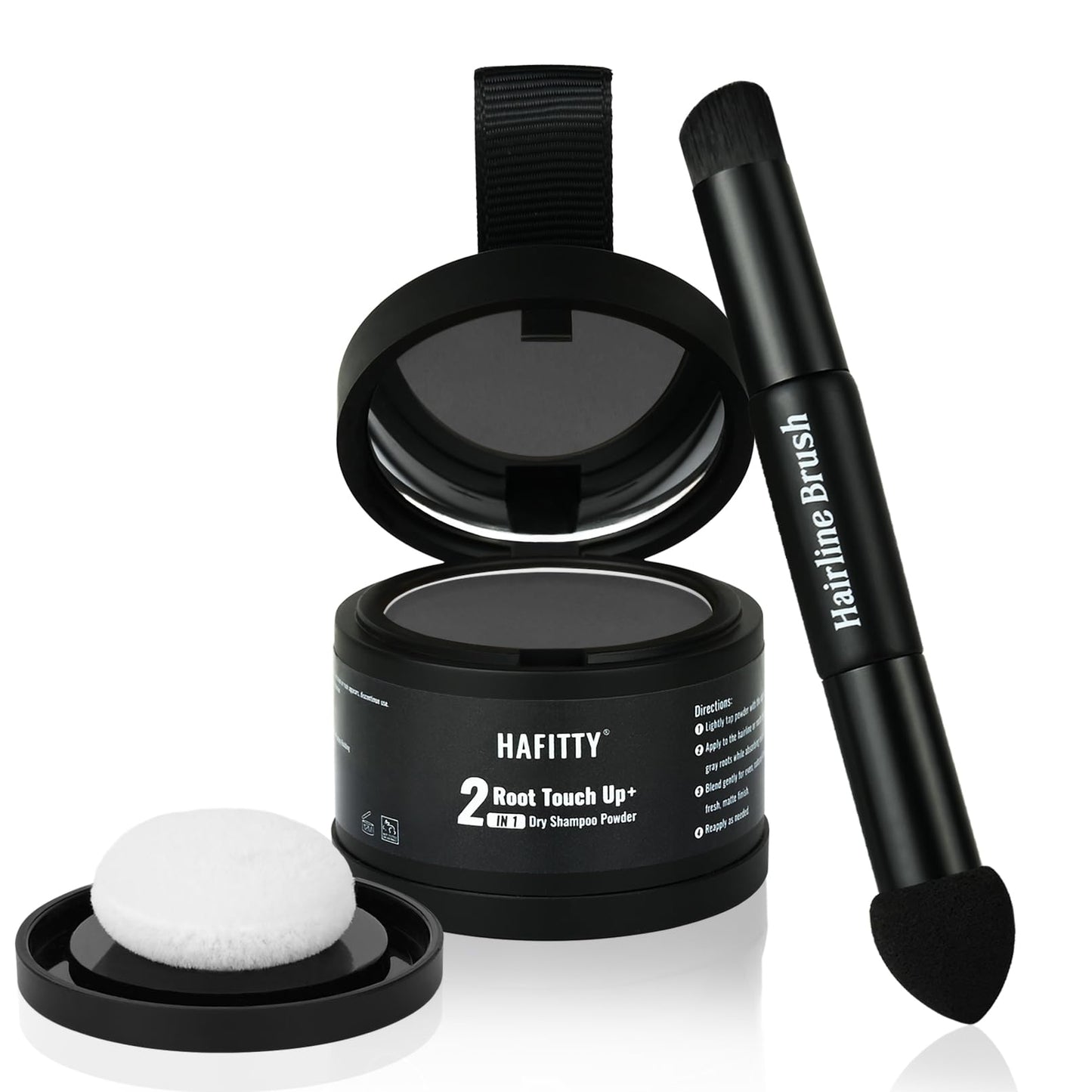 HAFITTY Root Touch Up Powder, Covers Gray Roots & Sparse Hair, Absorbs Excess Oil, All-Day Coverage, Natural Looking Finish, Easy to Apply, Hairline Powder for Women & Men (Black)