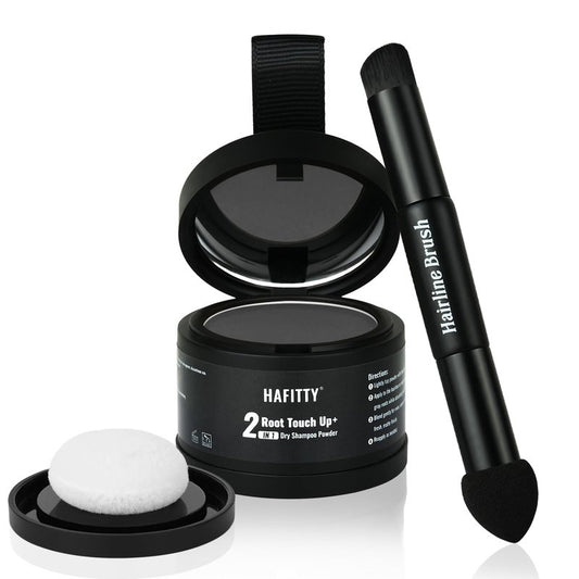 HAFITTY Root Touch Up Powder, Covers Gray Roots & Sparse Hair, Absorbs Excess Oil, All-Day Coverage, Natural Looking Finish, Easy to Apply, Hairline Powder for Women & Men (Black)