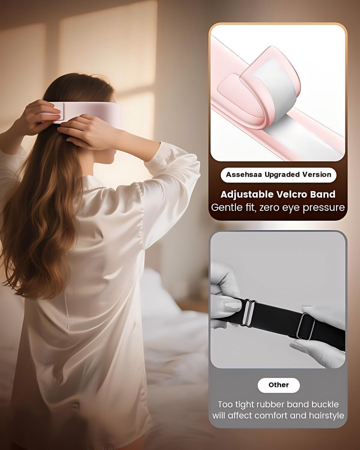 Heated Eye Mask - Cordless Eye Mask for Dry Eyes & Sleep Relief | 4 Temperature Settings, Washable - Pink