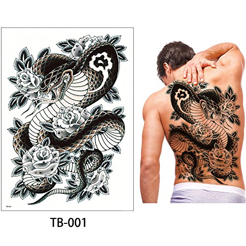 Glaryyears Full Back Realistic Tiger Temporary Tattoo - Large Waterproof Body Art