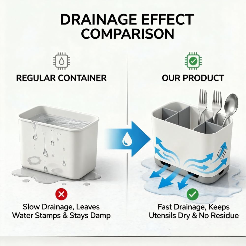 Toothbrush Holder - Bathroom & Kitchen Sink Organizer with Drain Tray | Sponge, Soap & Scrubber Storage Rack