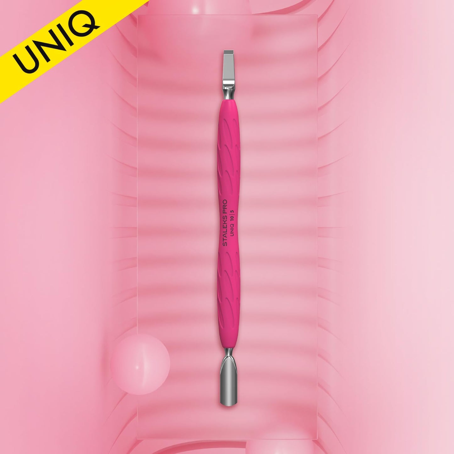 Staleks Pro Manicure Pusher UNIQ 10 Type 5 – Silicone Handle – Narrow Rounded Pusher & Straight Blade