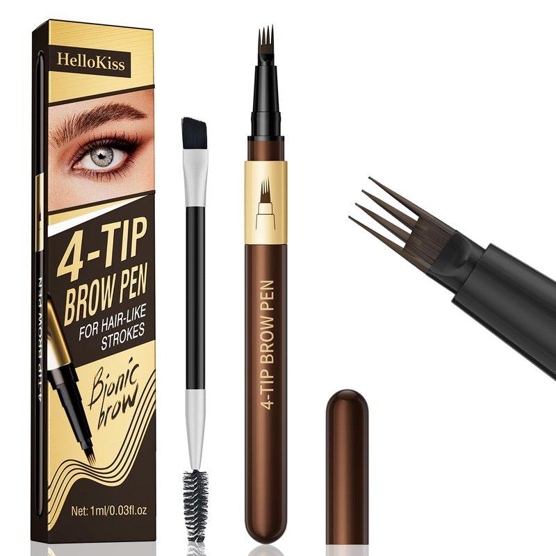Microblading Eyebrow Pencil - Waterproof 4-Fork-Tip for Natural Hair-Like Brows | Long-Lasting Black