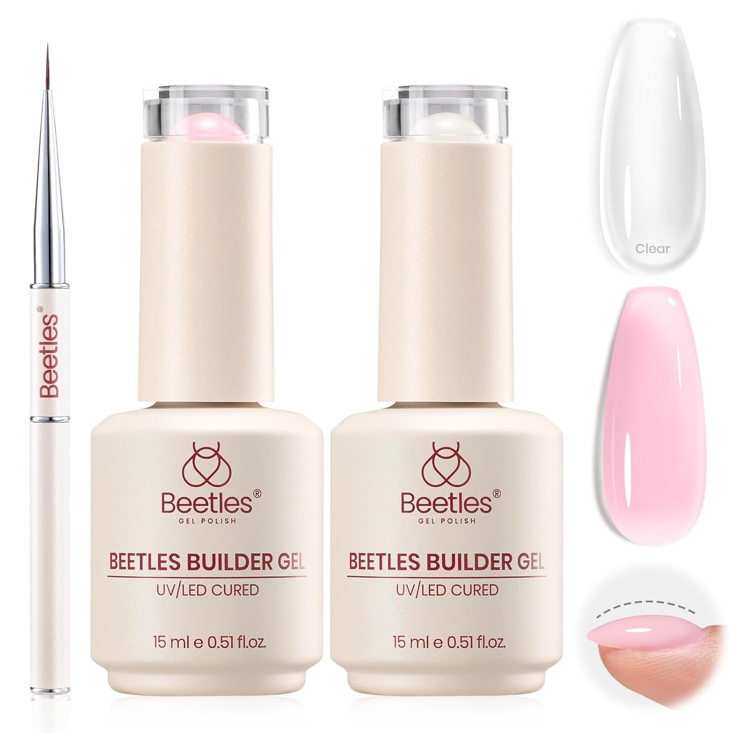 Beetles Builder Gel - Clear Nail Strengthening Gel Set | 3 Pcs for DIY Salon Use, UV & LED Compatible