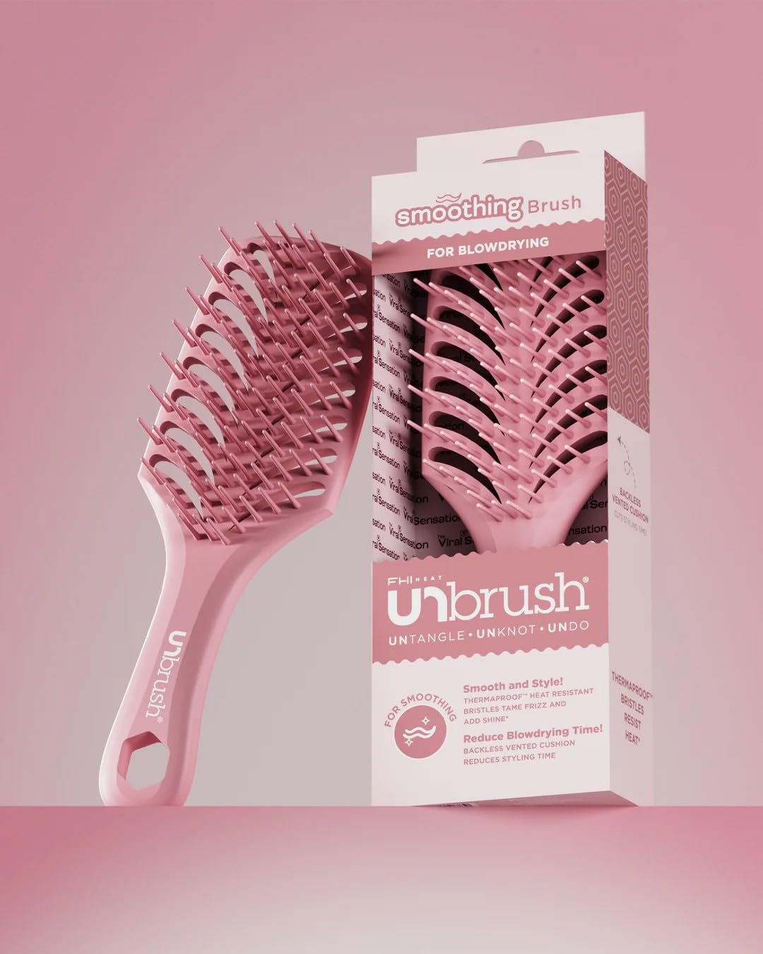 FHI Heat UNbrush Smooth Blow Dryer Brush — Blow Out Brush w/ThermaProof Blow-Dry Friendly Bristles, Vented Cushion, Lightweight Handle for Faster Drying, Frizz Control, Salon-Quality Results