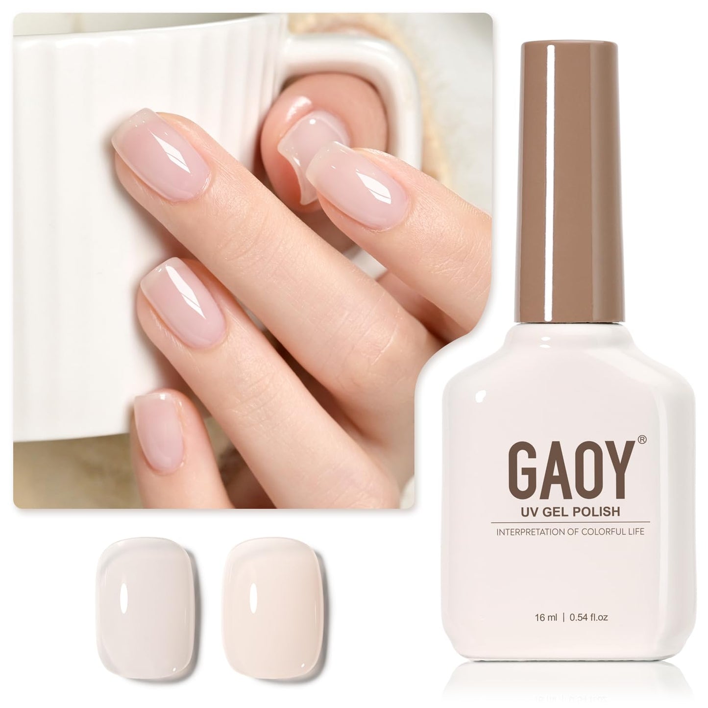 Sheer Light Pink Gel Nail Polish - 16ml UV Cure Jelly Milky White Peach for DIY Manicure & Pedicure