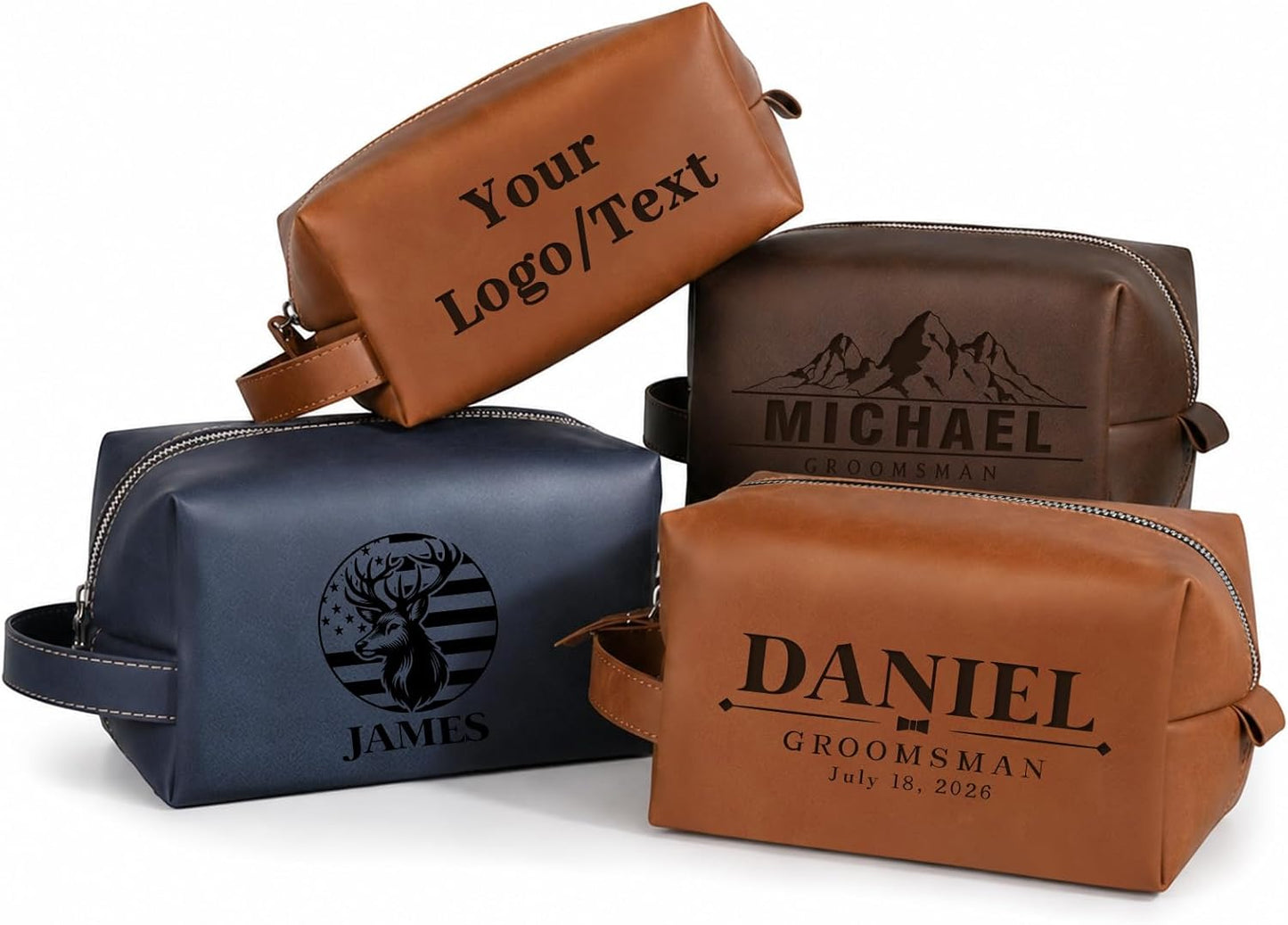 Personalized Toiletry Bag - Waterproof PU Leather Travel Dopp Kit | Custom Engraved Name for Men, Perfect Gift for Husband, Dad, Boyfriend