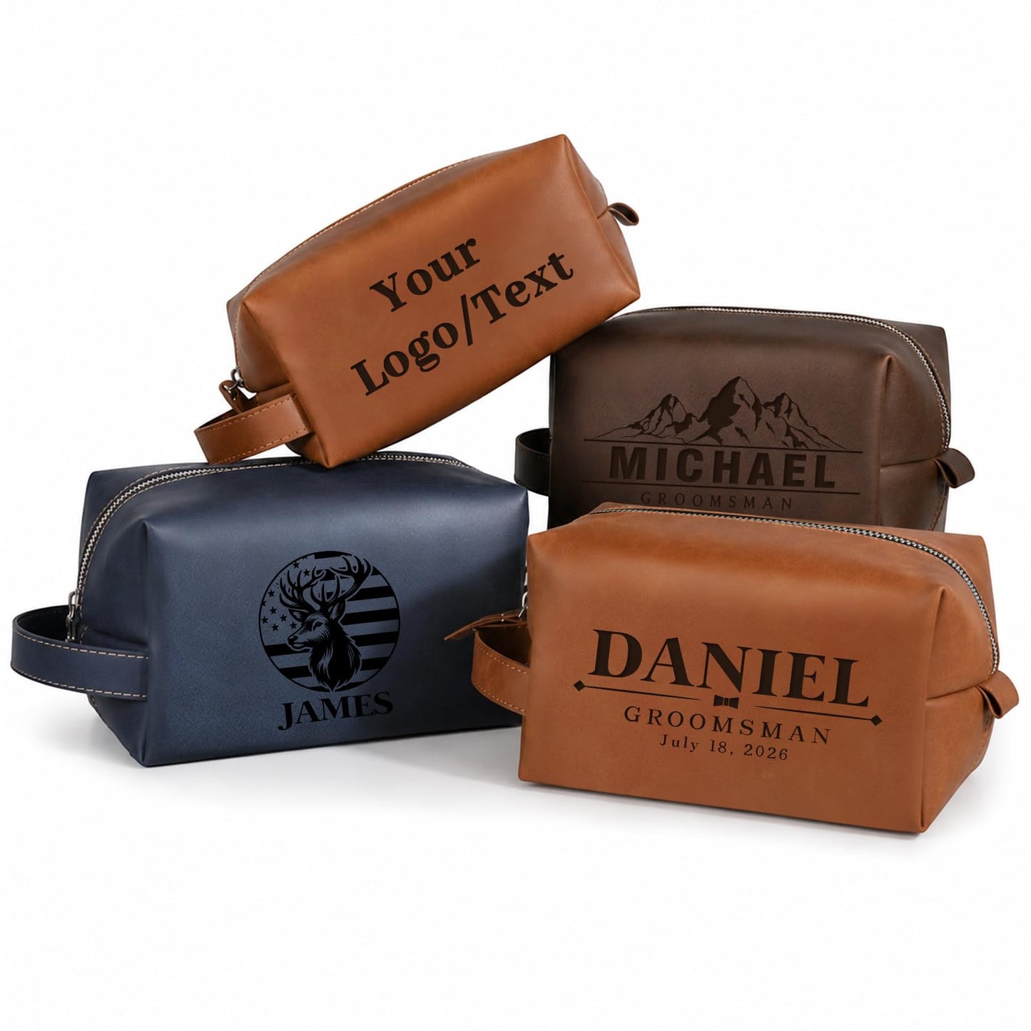 Aeekdook Personalized Toiletry Bag for Men, Waterproof PU Leather Travel Dopp Kit with Engraved Name/Logo, Birthday Gifts for Men Husband Dad Boyfriend, Father's Day Anniversary Groomsmen Gifts