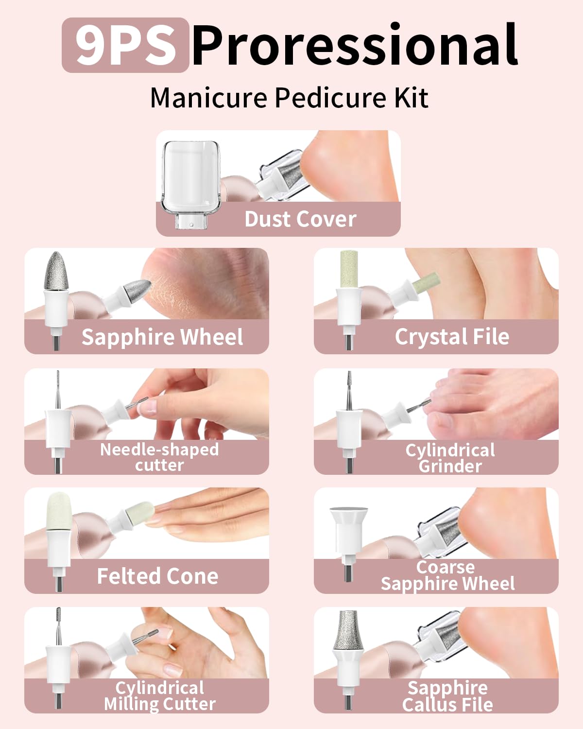 Hoxida Manicure Pedicure Kit, Professional Nail Grinder for Senior Thick Toenail, Cordless Electric Nail File, 5 Speeds Pedicure Tools for feet Callus Remover, Nail Drill for Women Hand Feet Care