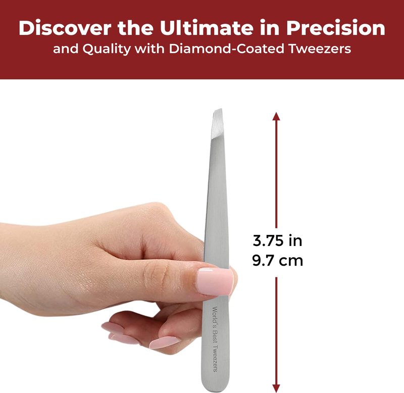 WBT Diamond Tip Tweezer- Grabs Hair from the Root, Diamond Coated Slant Tips Precision Tweezer for Eyebrow, Facial & Ingrown Hair Removal - Perfectly Aligned Tips Surgical Grade Steel Tool
