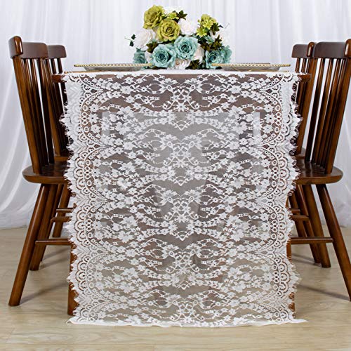 Elegant White Lace Table Runner 30x120 Inch for Weddings & Events