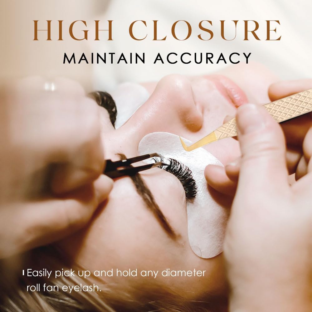 Beeutemaker Beige Fiber Tip Lash Tweezers for Eyelash Extensions – F Shape for Isolation, Professional Precision Tweezers for Lash Technicians