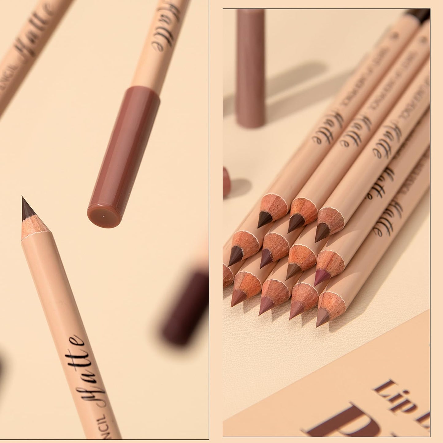 Matte Brown Lip Liner Pencil Set - 12PCS | Smooth, Long-Lasting Waterproof Lip Makeup & Eyeliner Kit
