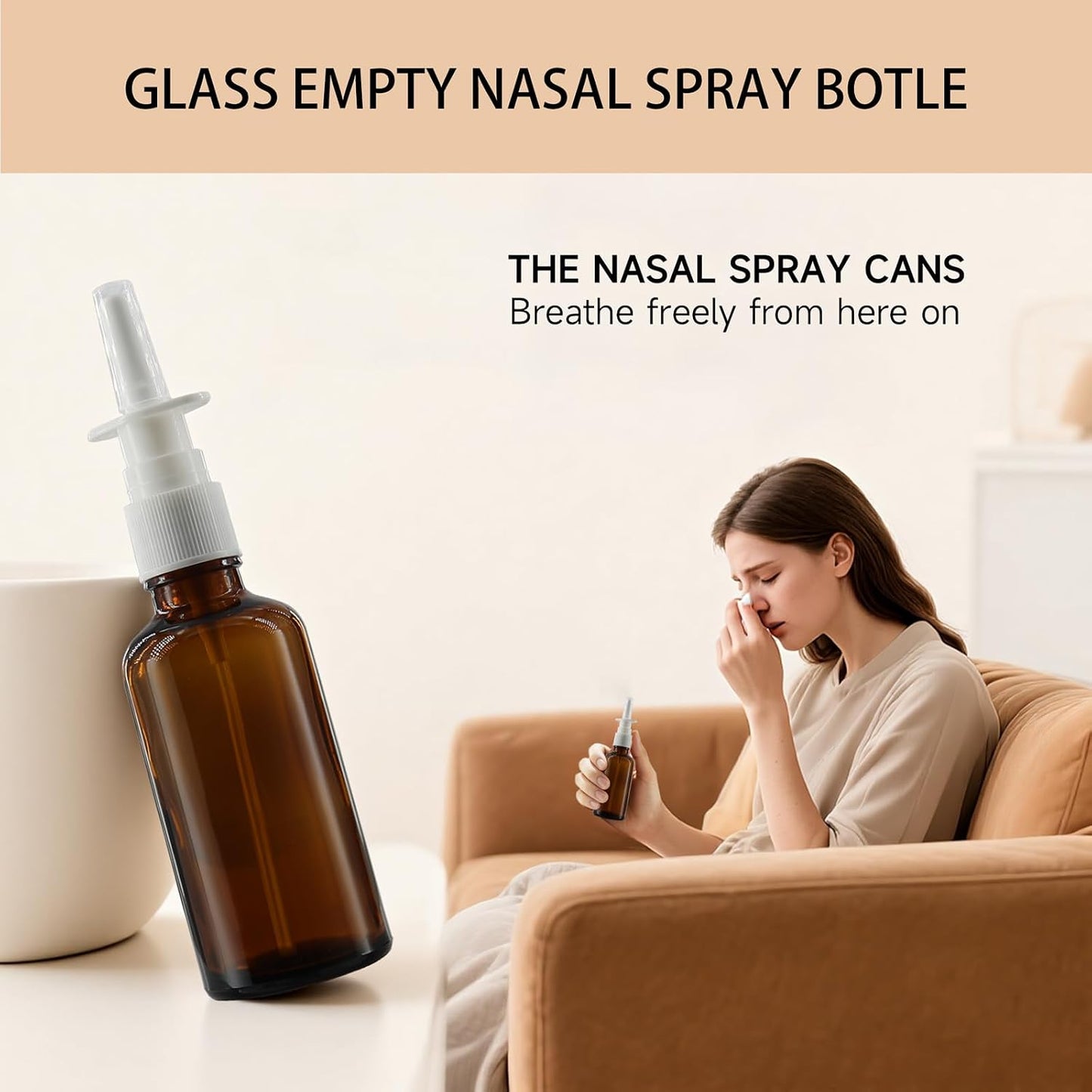 30ml Amber Glass Nasal Spray Bottles - Refillable Travel Size with 4 Pump Sprayers | UV Protection, Ideal for Saline & Essential Oils