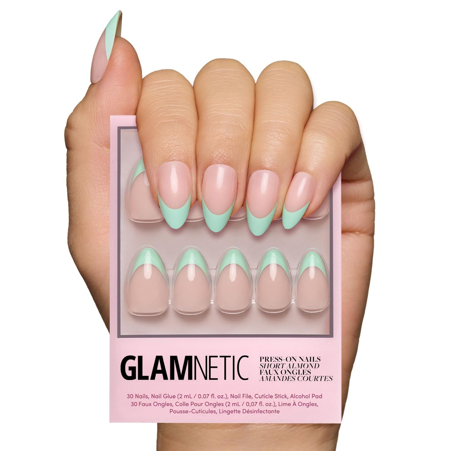 Glamnetic Press On Nails - Into Blue | Glazed Short Oval Fake Nails with Periwinkle French Tips | 30 Nail Kit with Glue, 15 Sizes