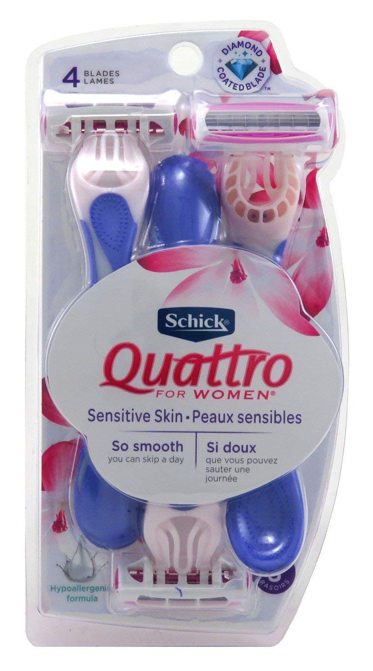 Schick Quattro Disposable Razor for Women Sensitive Skin, 3 Count, (Pack of 6)