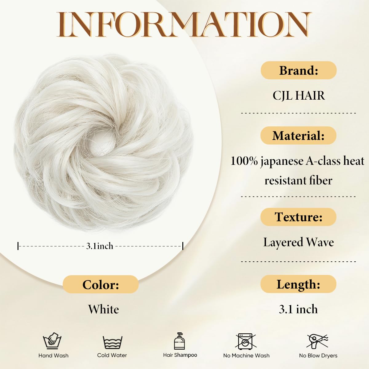 Small Messy Bun Hair Pieces for Women - Synthetic Curly Mini Scrunchies | 2PCs White