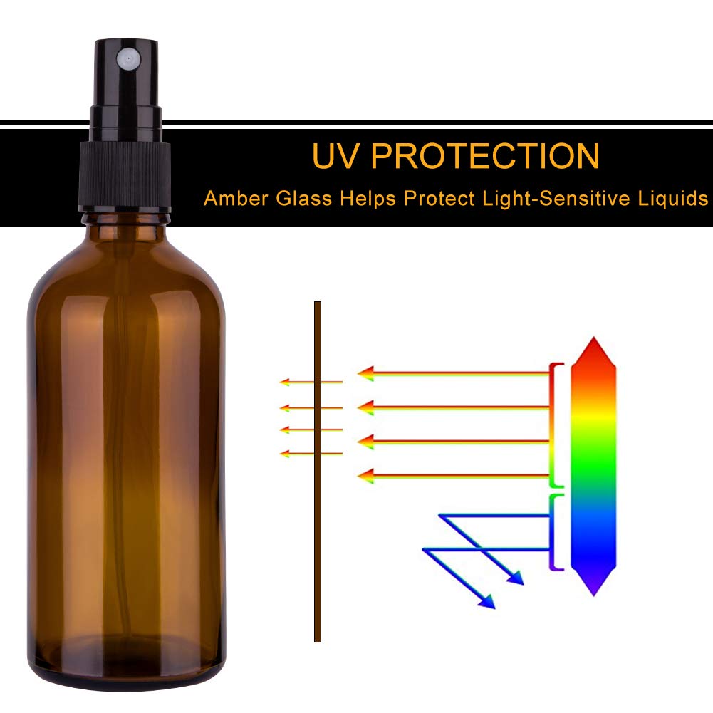 Amber Glass Spray Bottles - 4 oz Fine Mist Spray Bottles | Set of 4 Amber Bottles