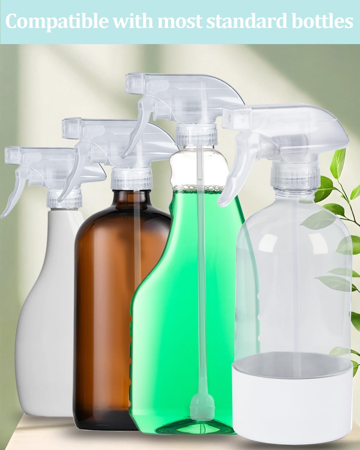 360° Spray Nozzles - 4 Pack for 8oz & 16oz Glass Bottles | Mist Stream Sprayer for Home, Garden & Office Cleaning