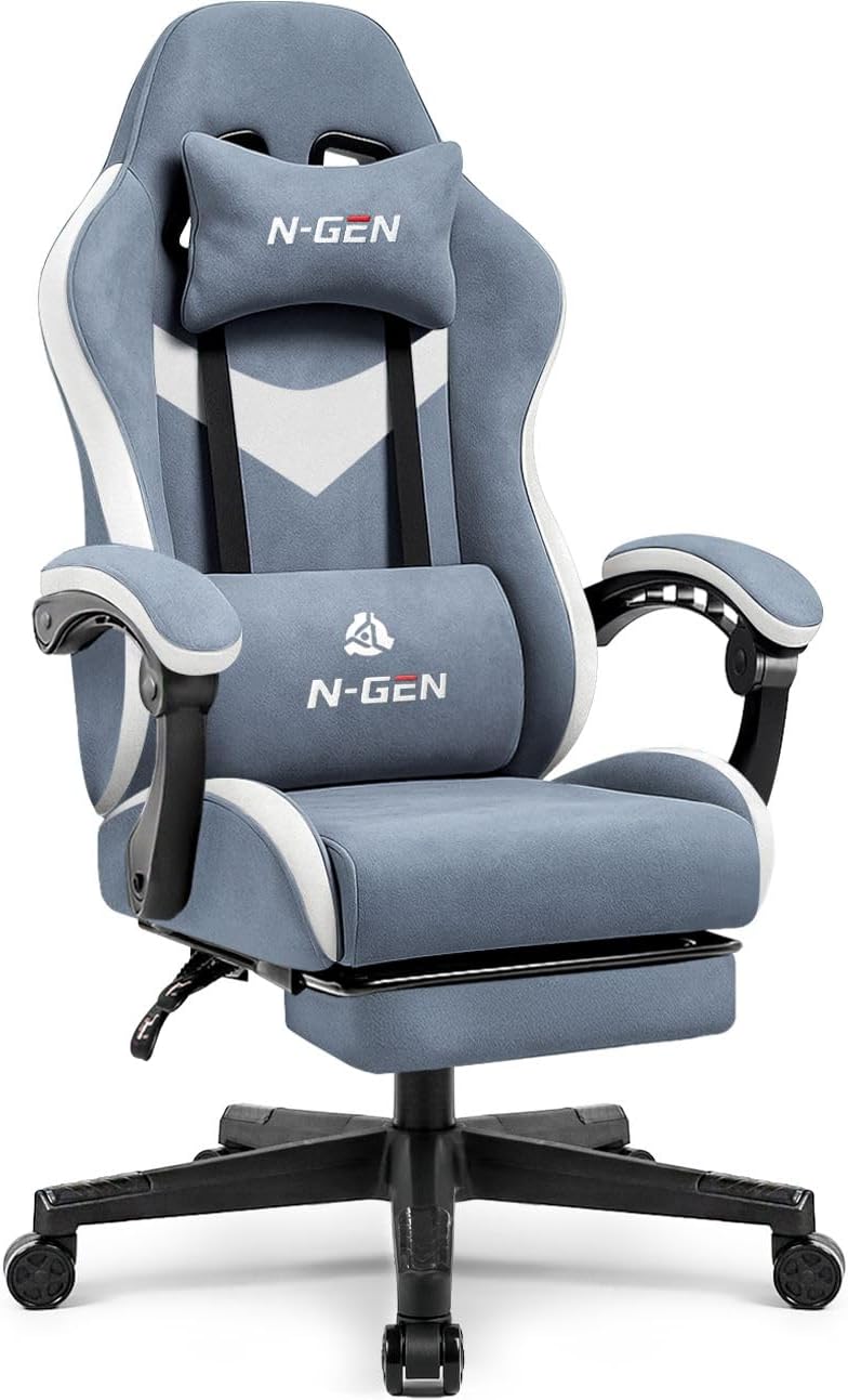 N-GEN Gaming Chair - Ergonomic Video Gaming Chair with Footrest & Lumbar Support | Adjustable High Back in Carbon Black