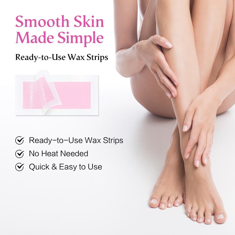 Urperf Wax Strips for Hair Removal, Ready-to-Use, No Heat Needed, for Face & Body, 2 Sizes, 20 Large Strips, 40 Small Strips, 4 Finish Wipes