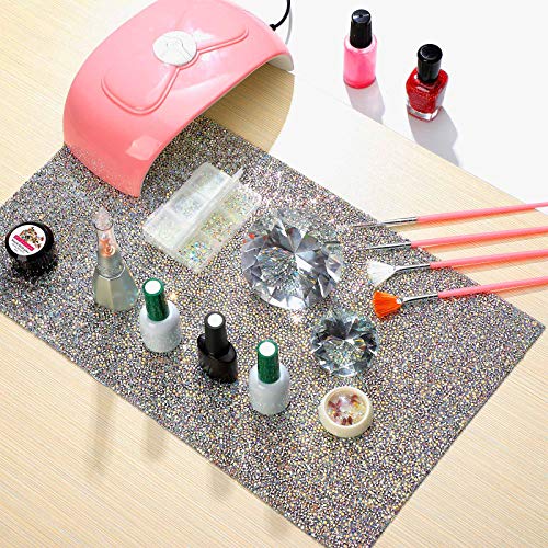 Zonon Rhinestone Nail Art Table Mat and 50mm Crystal Diamond Paperweight Set
