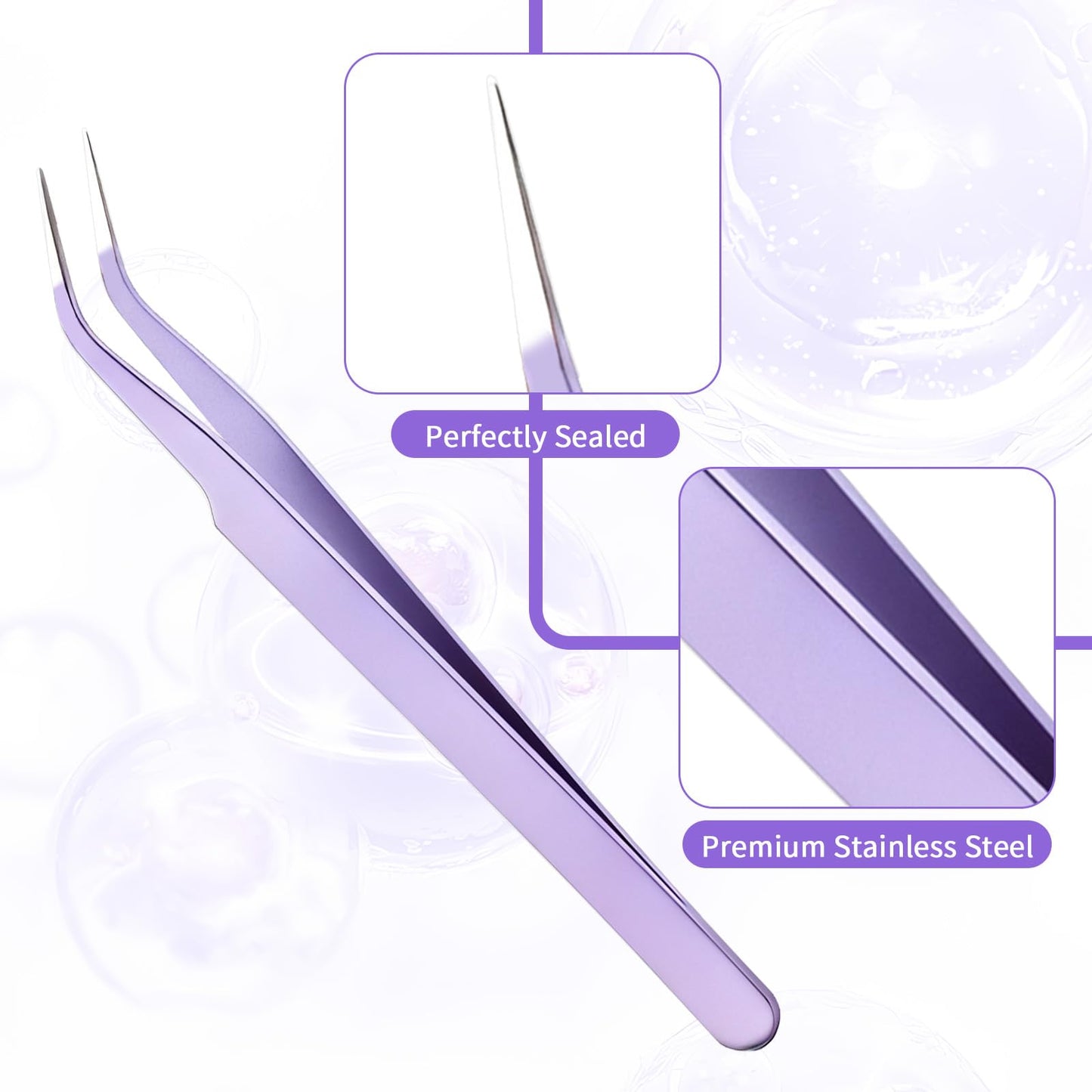2 Pack Lash Tweezers for Eyelash Extensions Professional Eyelash Extension Tweezers Lash Cluster Tweezer Precision Fiber Tip Stainless Steel Lashes Applicator Tool for Home and Professional Use