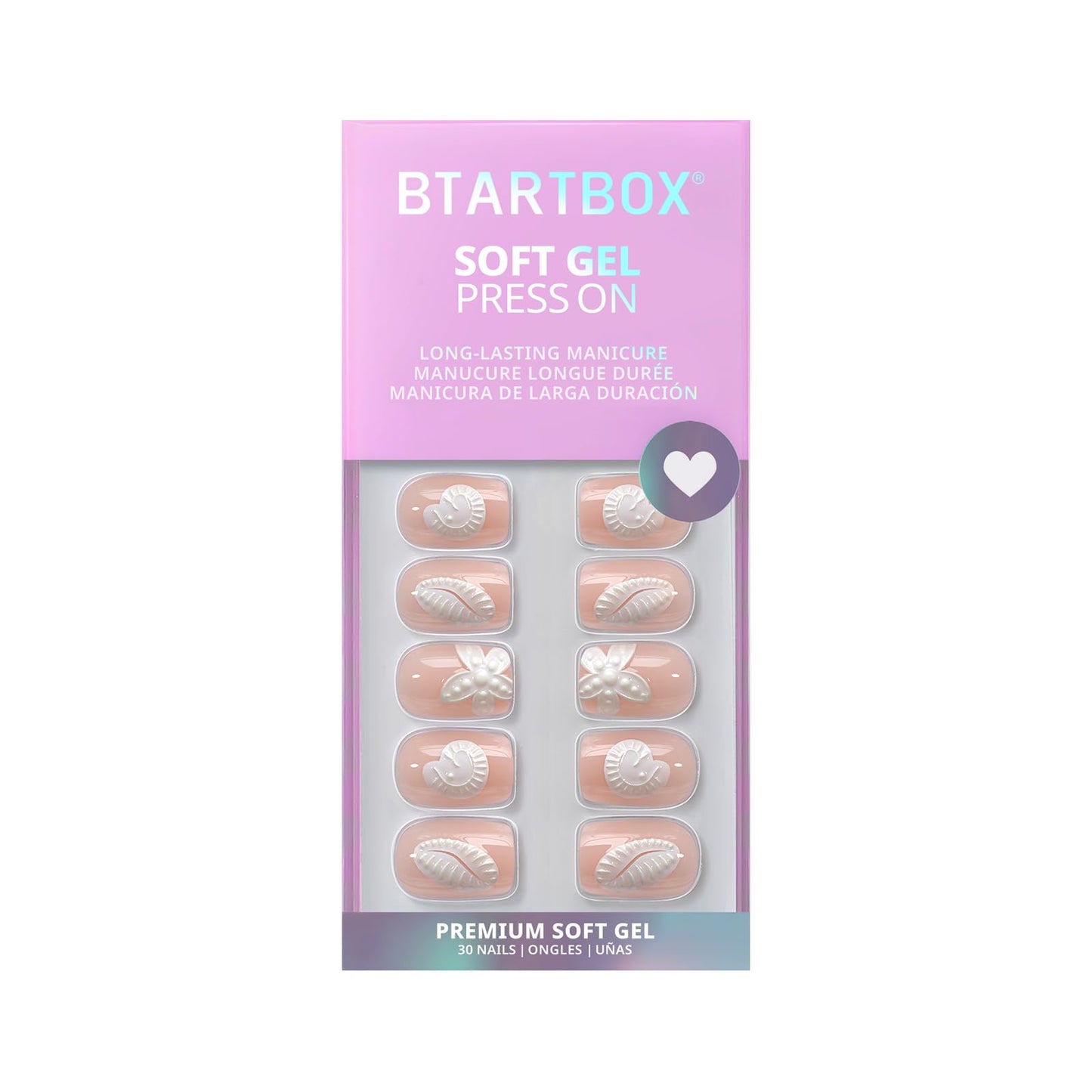 BTArtbox Press On Nails, Tidefoss, Extra Short Square, 3D Sculpting, 30Ct