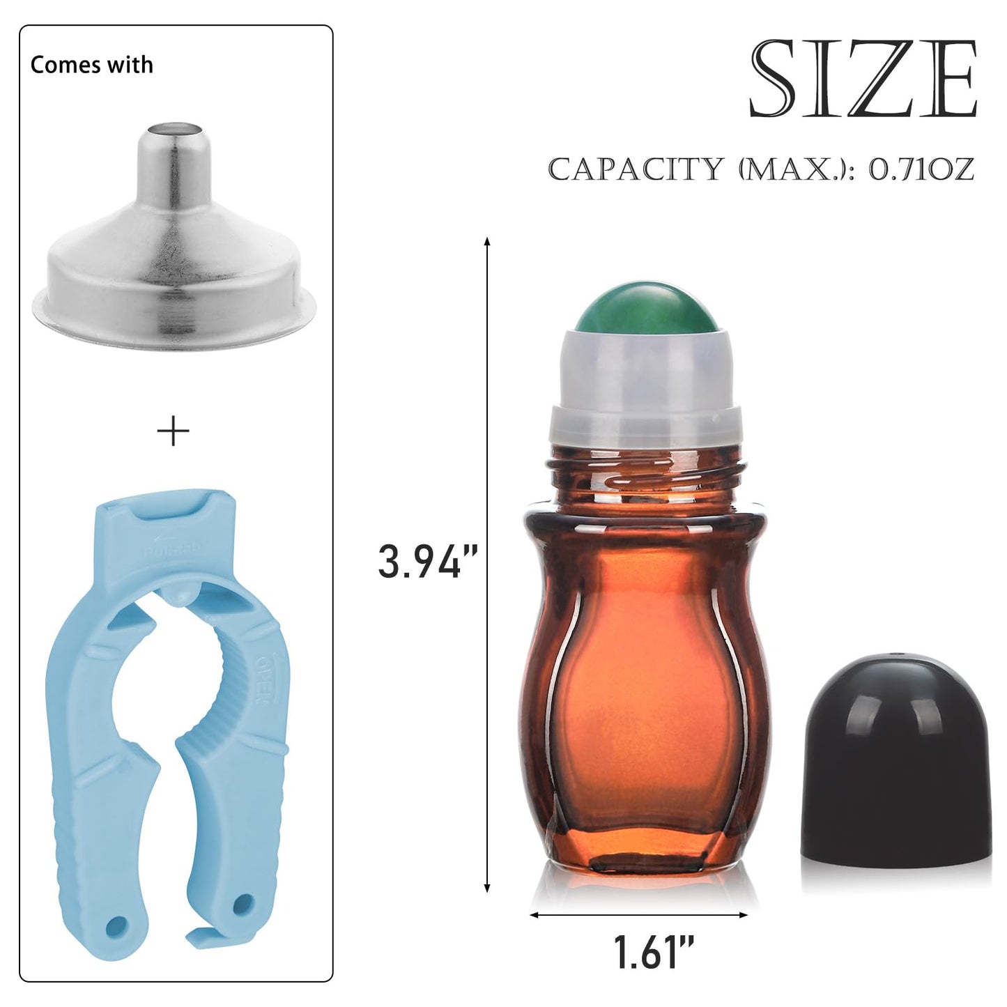 RAMFIYN 1oz Large Amber Glass Roll on Bottles for Essential Oils Perfume Refillable Quartz Roller Ball Applicator Empty Deodorant Containers with Crystal Rollerball