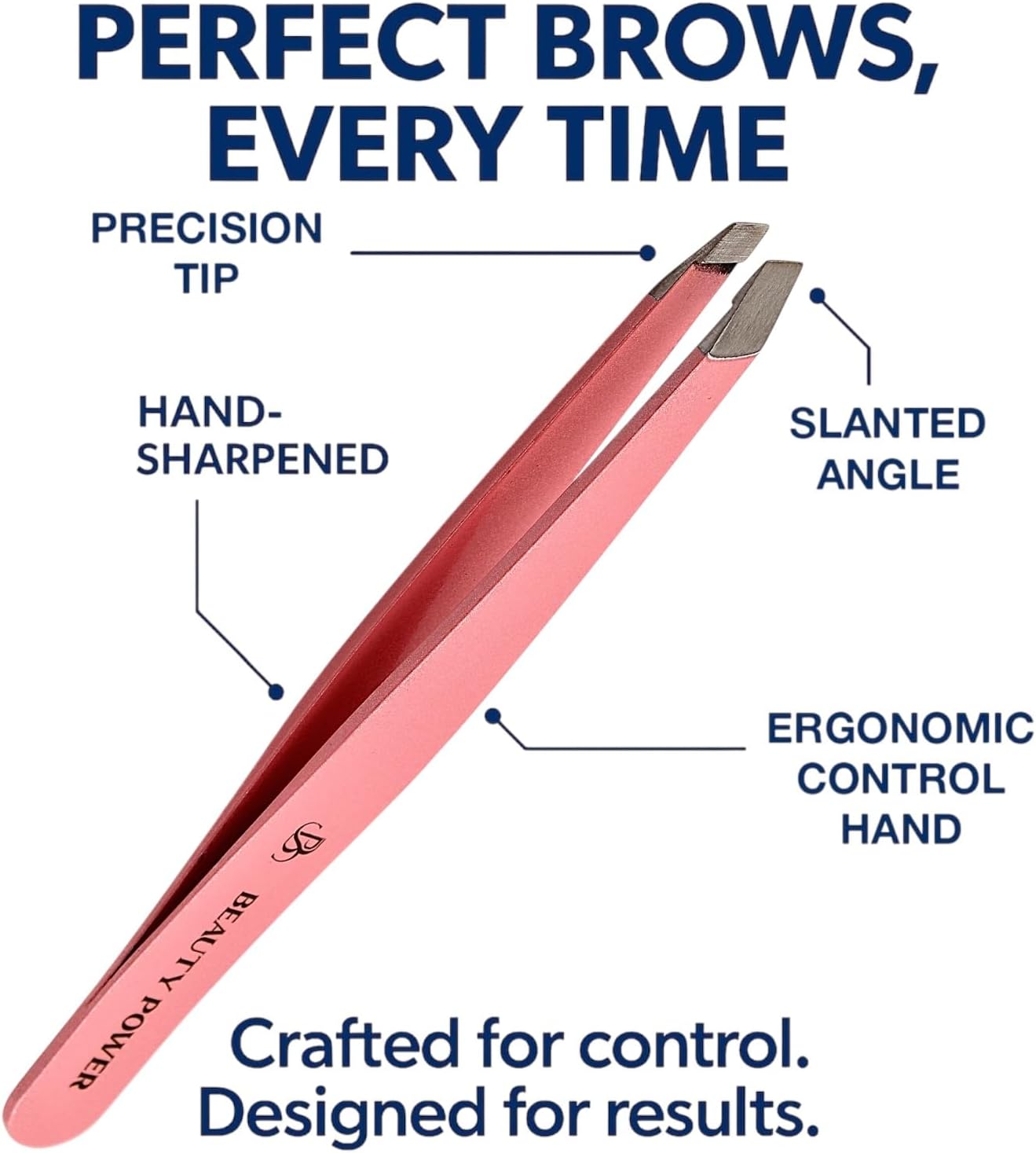 Precision Tweezers - Stainless Steel Slant Tip Eyebrow Tweezers for Facial Hair & Brow Shaping | Professional Beauty Tool (Pink)