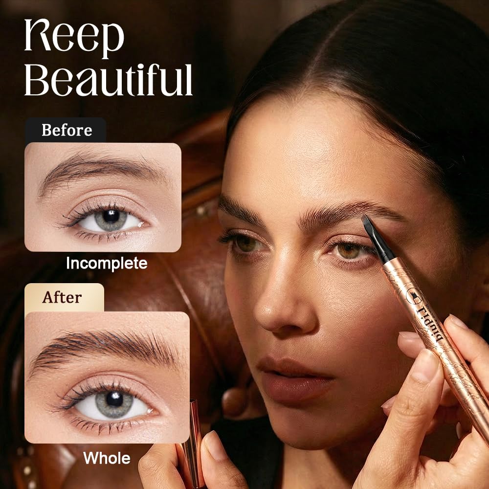 Microblading Eyebrow Pencil - 4-Prong Micro-Fork Tip for Precise Application | 3D Waterproof & Long-Lasting, Light Brown