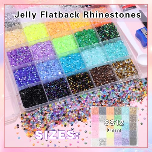 RODAKY 30-Color Jelly Resin Rhinestone Kit 3mm Flatback Gems for Nail Art