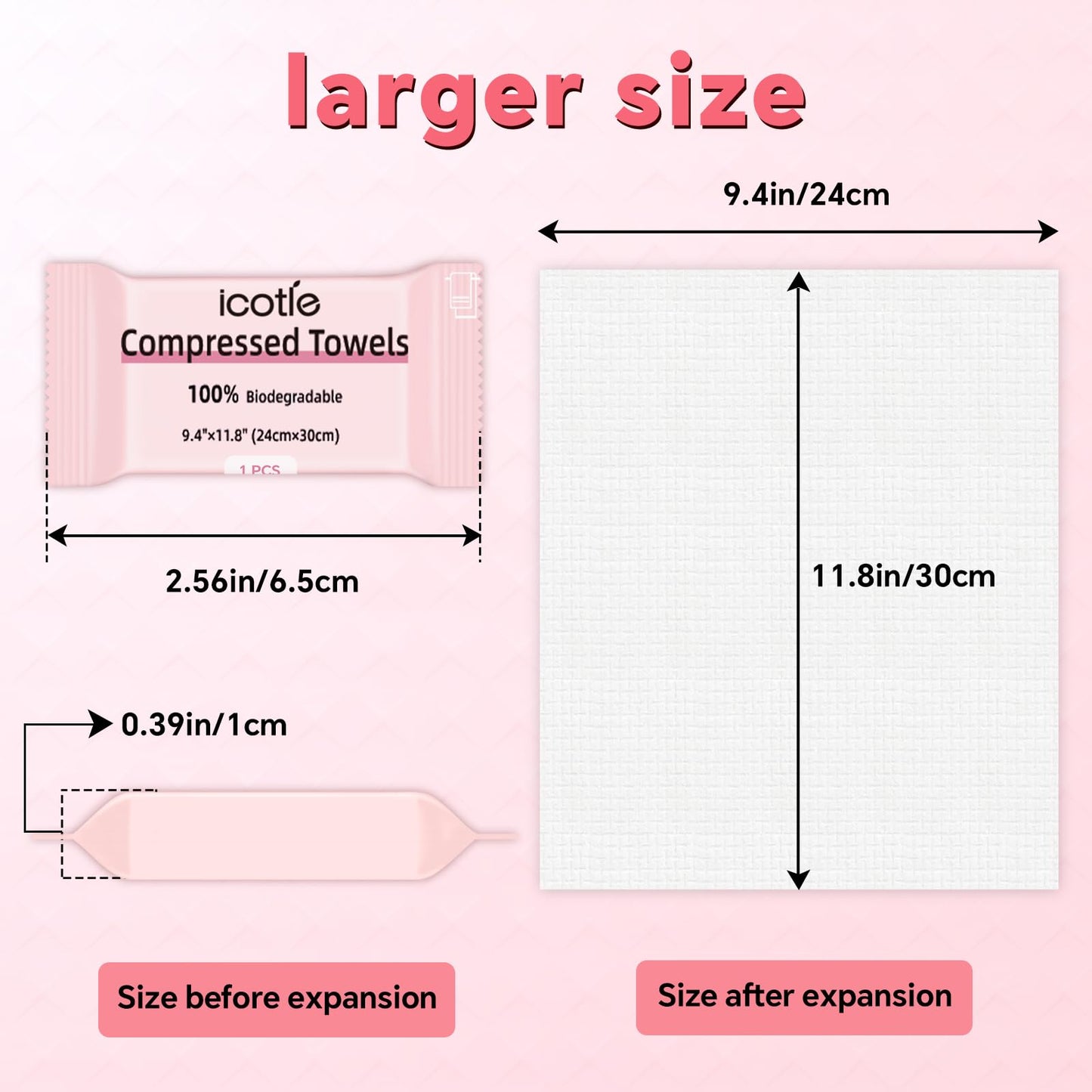 ICOTLE 50 Pcs Compressed Towels Disposable Cotton Coin Tissue Pack, Portable Face Cloths, Soft Thick Expandable Wash Towels for Travel, Home, Camping, Outdoor, Gym, Makeup Removal