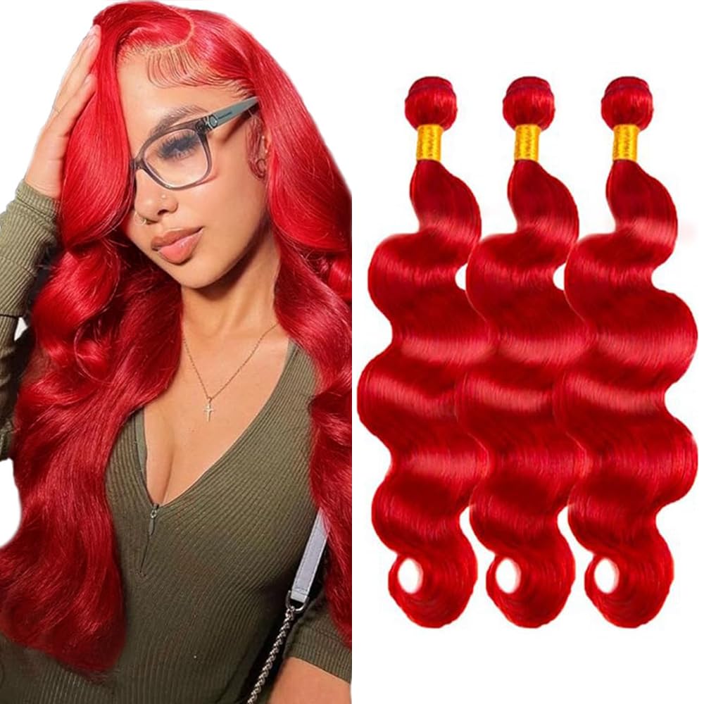 Red Human Hair Bundles Red Body Wave Bundle 22 24 26 Inch Burgundy Bundle Human Hair Mixed Length 3 Bundles for Women