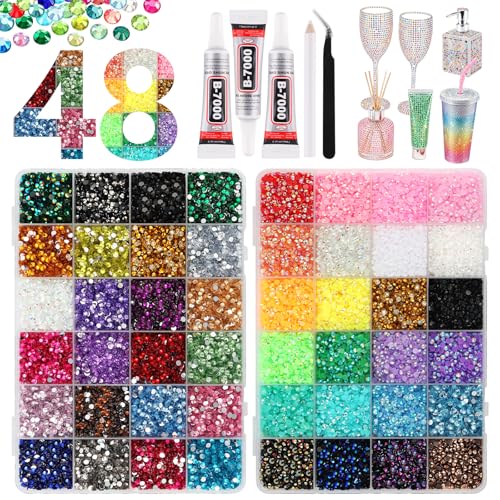 Kalolary 48000pcs 3mm Resin Jelly Rhinestones Kit with Glue and Tools