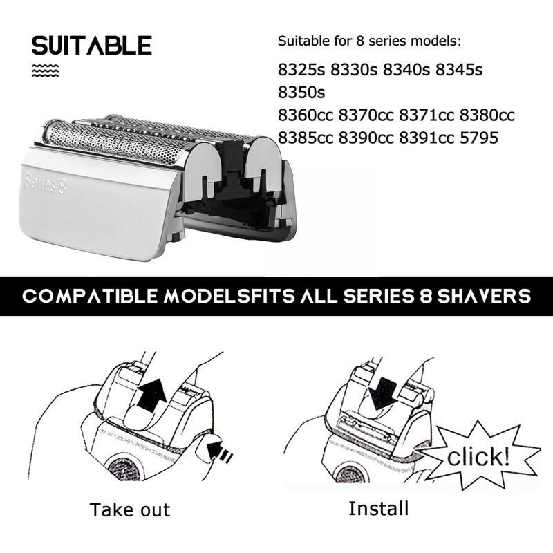 83M Series 8 Replacement Head Compatible with Braun S8 Replacement Head Wet and Dry,Upgrade Foil & Cutter for Braun Series 8 Replacement Head Electric Razor Blades Model 8370cc 8340s 8350s 8467