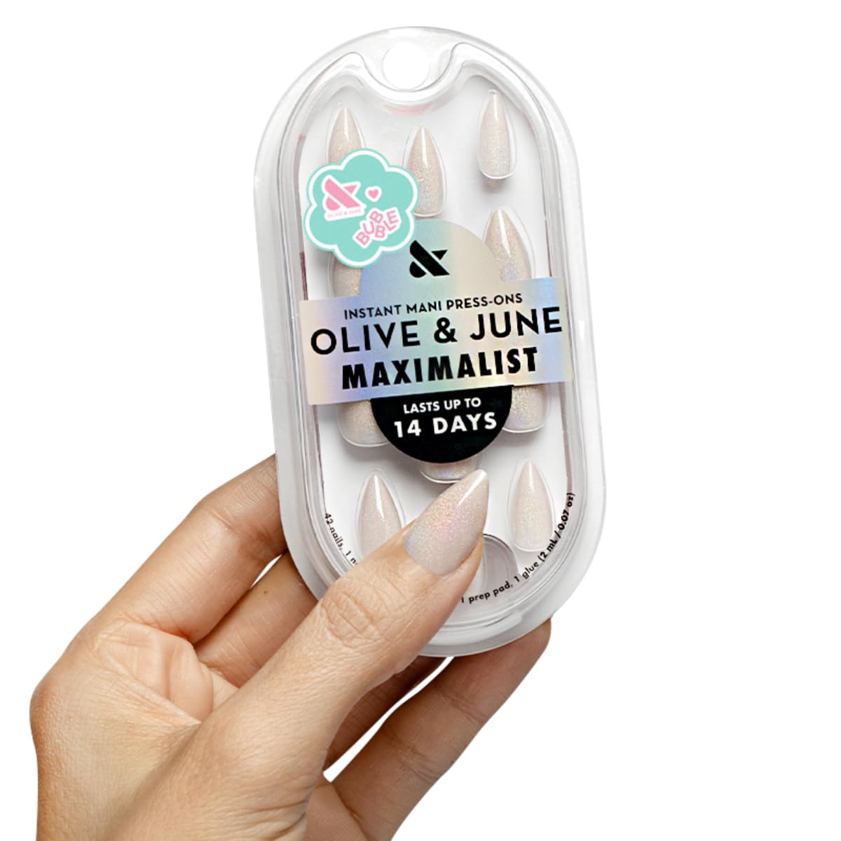 Maximalist Press-On Nails - Non-Toxic, Long-Lasting, Salon-Quality | 42 Fake Nails in 21 Sizes - Short Round Sky Chrome