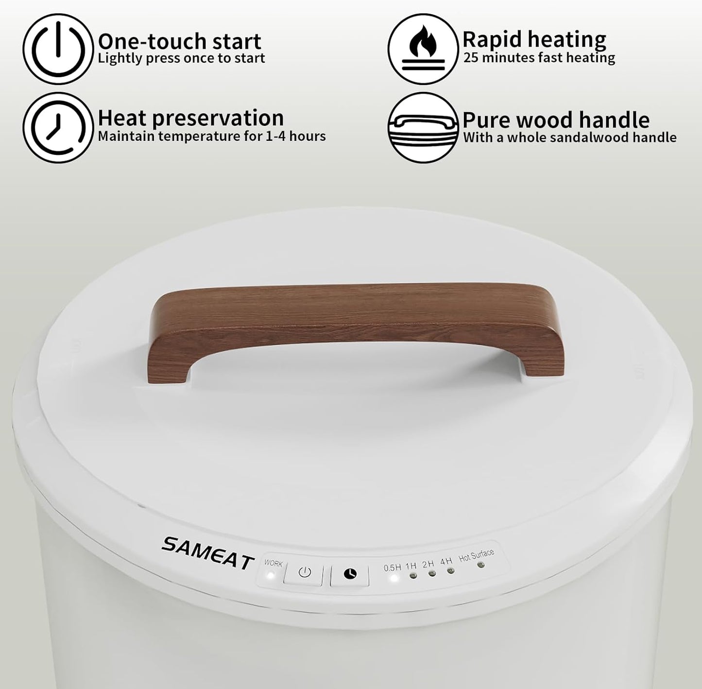Heated Towel Warmer Bucket - Large Capacity with Wood Handle & Auto Shut Off | Fits Two 40"x70" Towels, White
