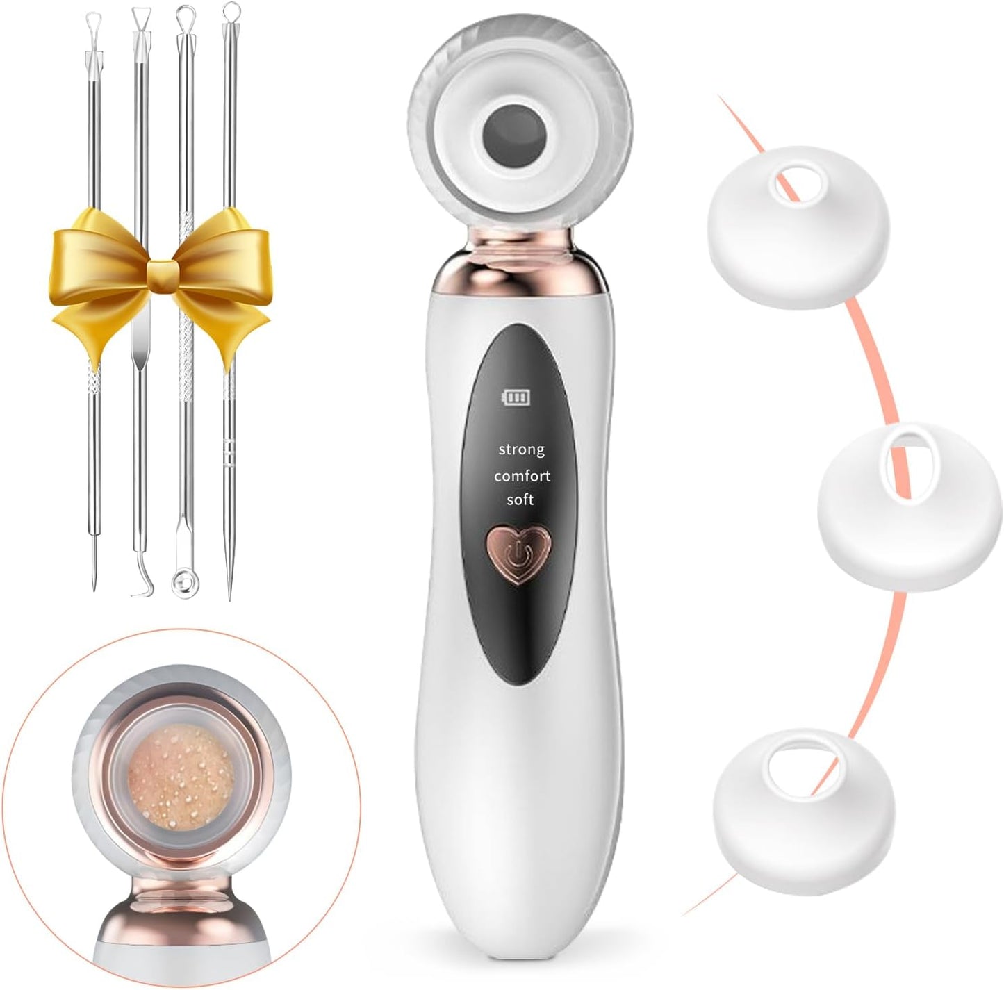 Blackhead Remover Pore Vacuum - Rechargeable Facial Cleaner with 3 Soft Silicone Probes | USB Electric Acne Extractor Tool