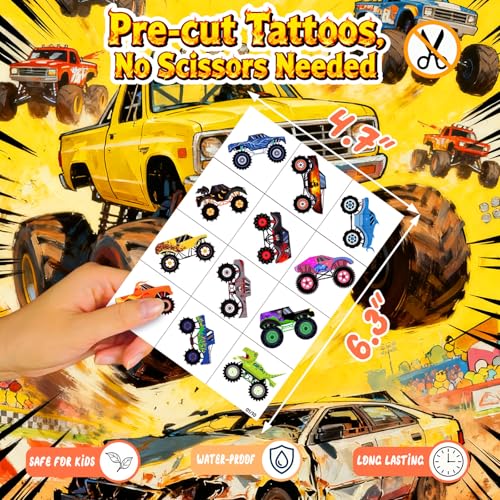 120 PCS Monster Truck Temporary Tattoos for Kids - Fun Party Favors