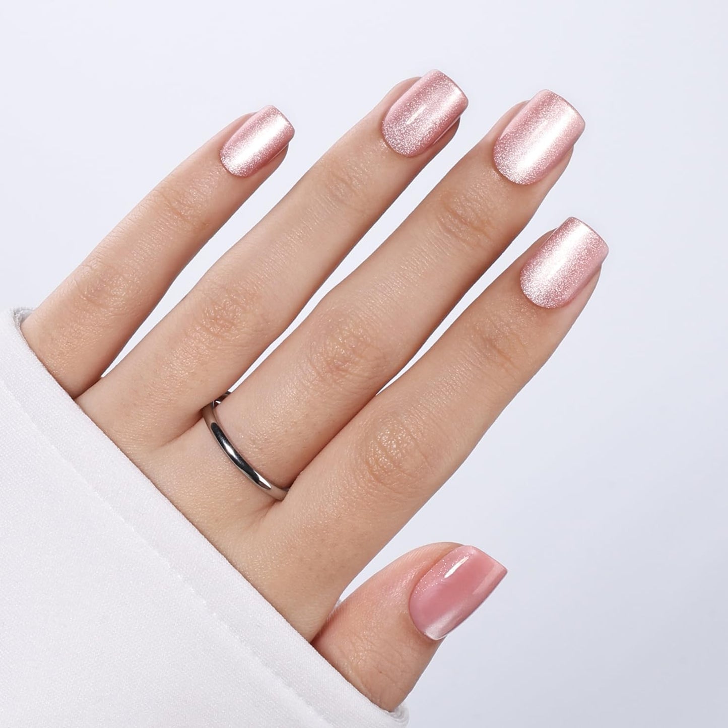 Red Cat Eye Press On Nails - Almond Short Reusable Fake Nails | 32pcs in 16 Sizes, Garnet Color