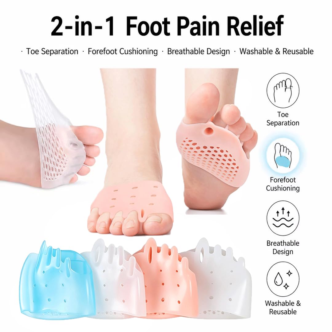 Silicone Toe Separators - Bunion Relief & Toe Straightening | Soft Breathable Design for Yoga, Running, Travel - 4 Pairs in 4 Colors