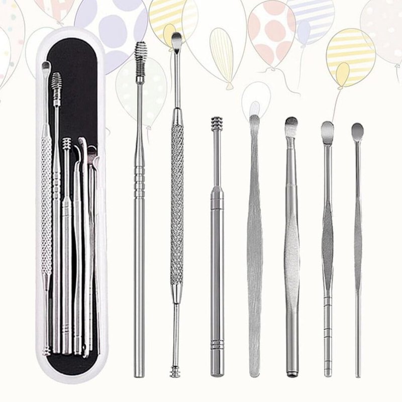 Healeved 7pcs Wax Remover Tool Cleaner Kit Scoop Spoon Earwax Removal Tools Storage Box